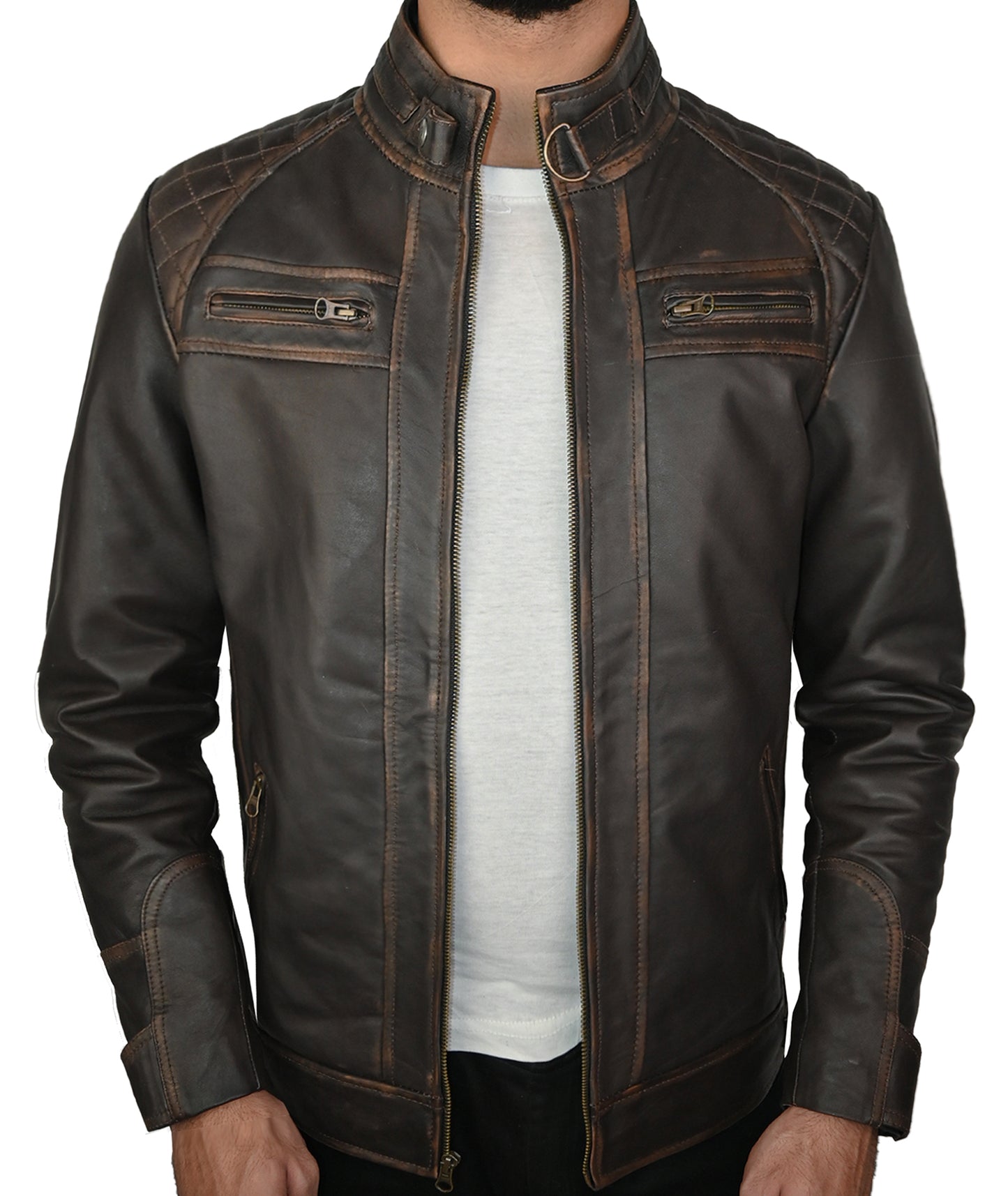 Leather Biker quilted Shoulder Fashion Jacket