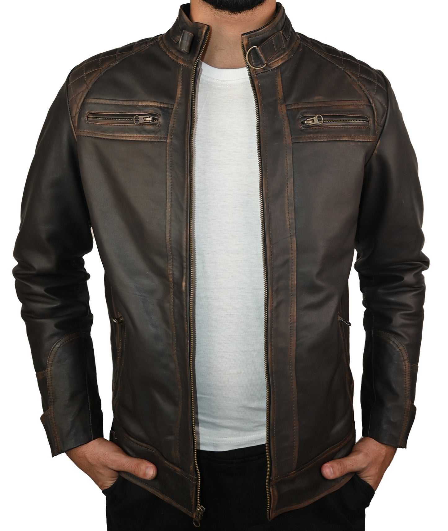 Leather Biker quilted Shoulder Fashion Jacket