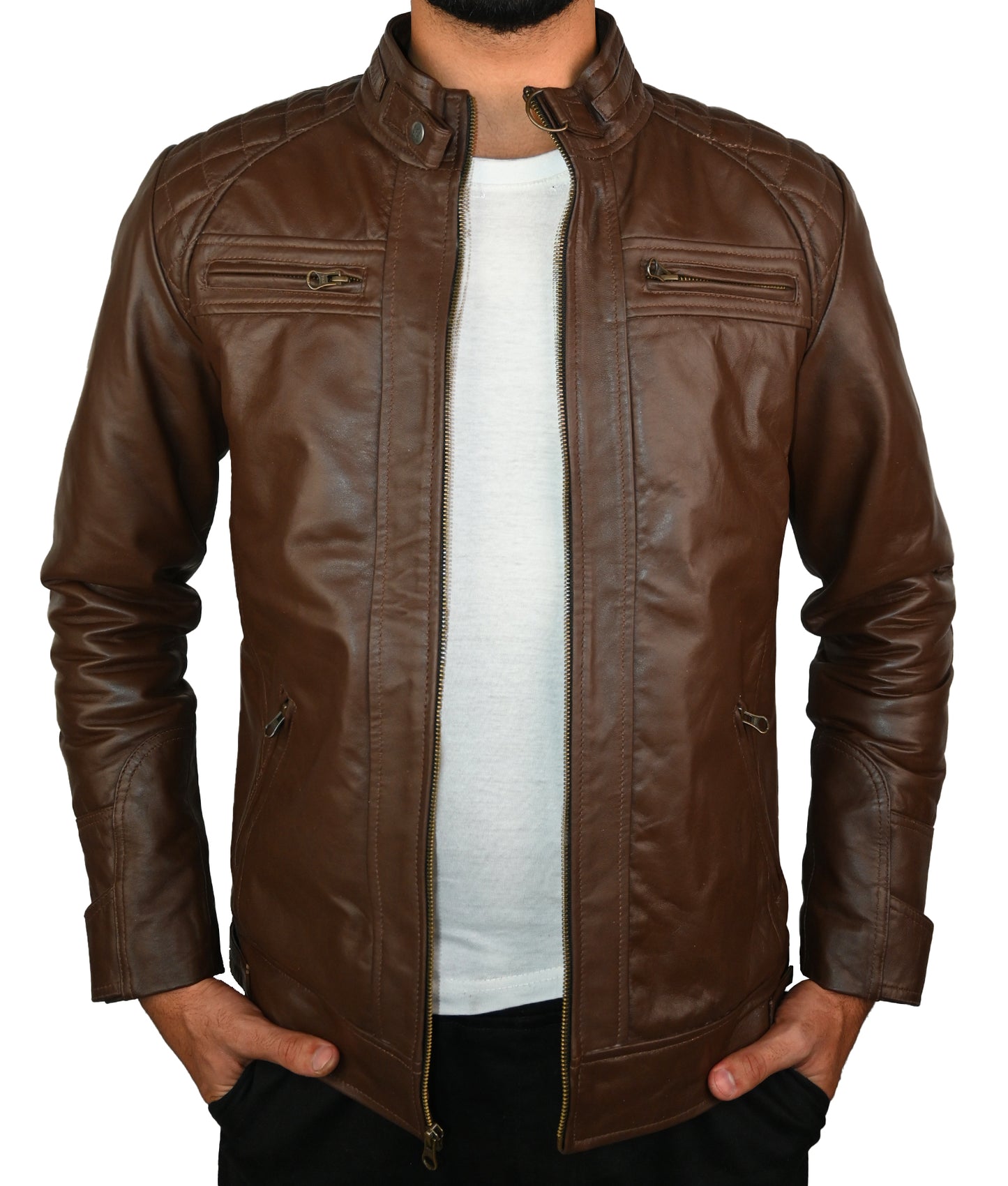 Leather Biker quilted Shoulder Fashion Jacket