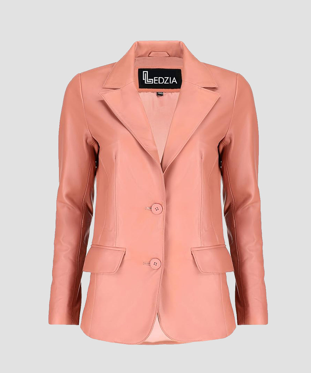 Ledzia Women Lambskin Soft Leather Classic Blazer Women