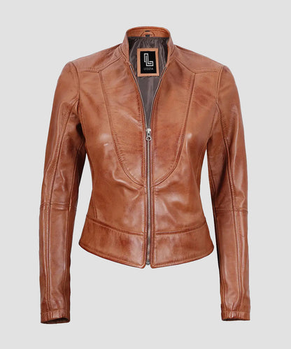 Ledzia Women Brown-Wax Real Sheepskin Leather jacket