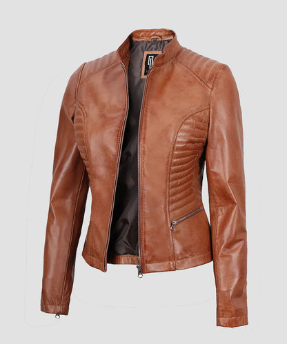 Ledzia Women Brown Leather Fashion Jacket Real Leather Jacket