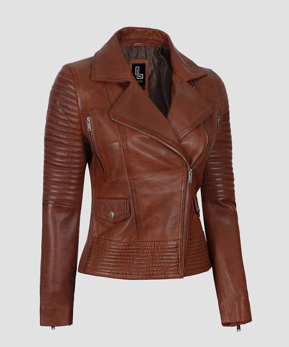 Ledzia Women Fashion Jacket Real Sheepskin DarkBrown Leather Jacket