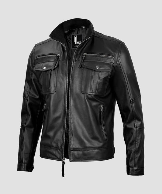 Ledzia Mens Black Real Leather Jacket