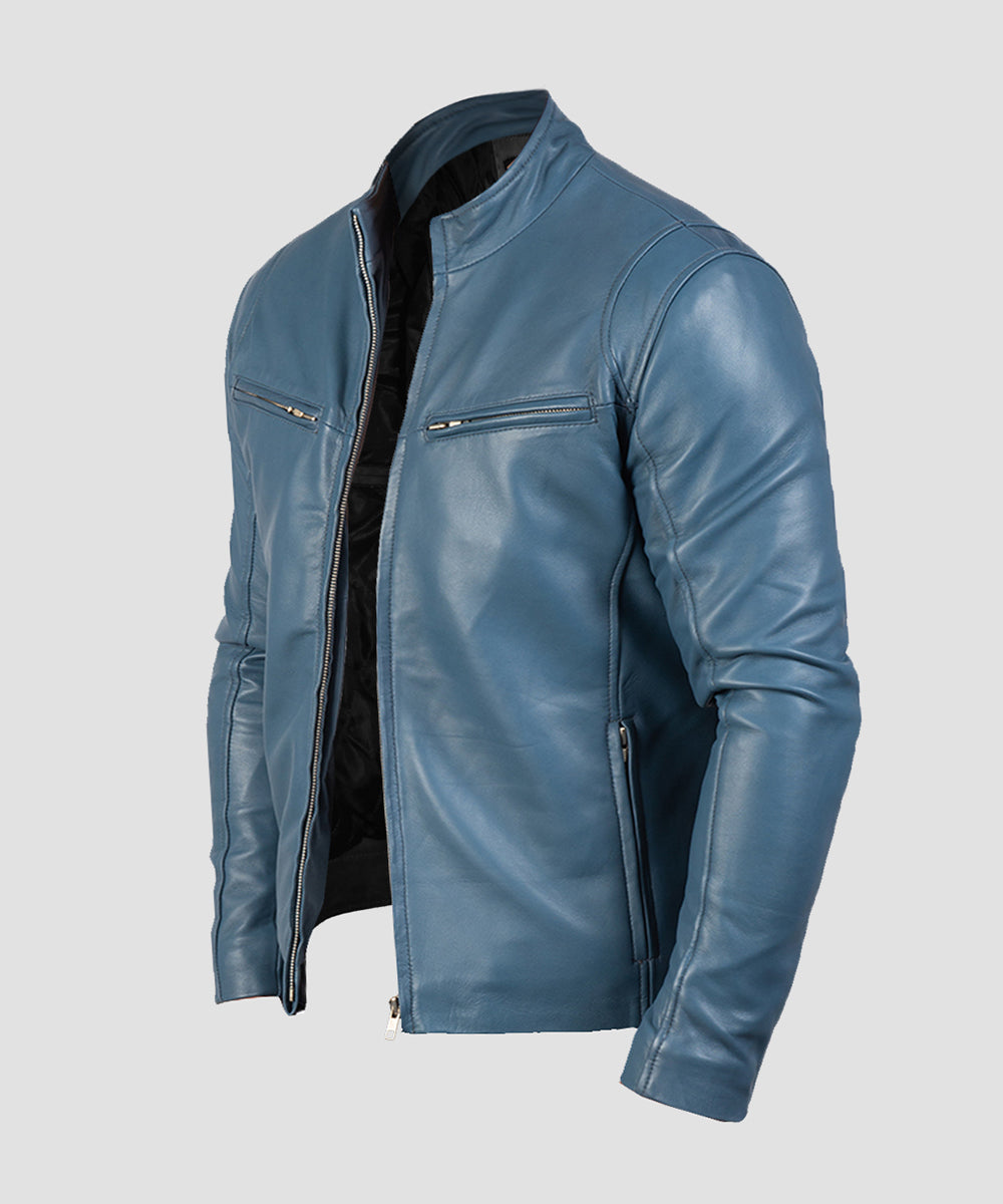 Ledzia Mens Real Sheepskin Soft Leather Biker Classic Jacket