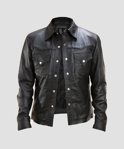 Ledzia Black Trucker Leather Jacket