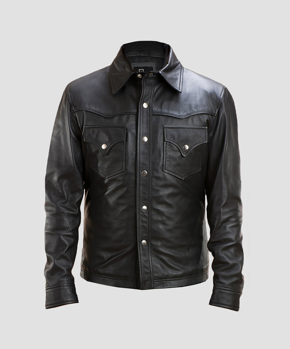 Ledzia Black Trucker Leather Jacket