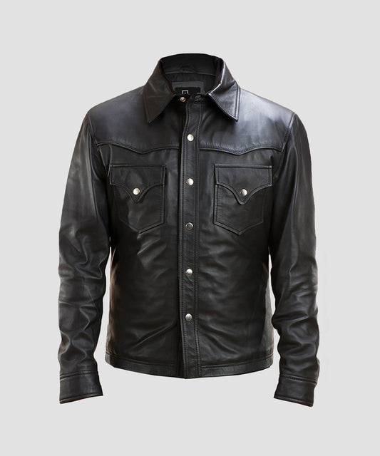 Ledzia Black Trucker Leather Jacket