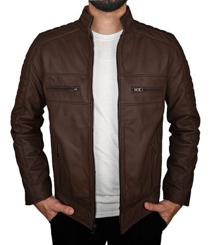 Mens Real Leather Jacket Cafe Racer Leather Jacket