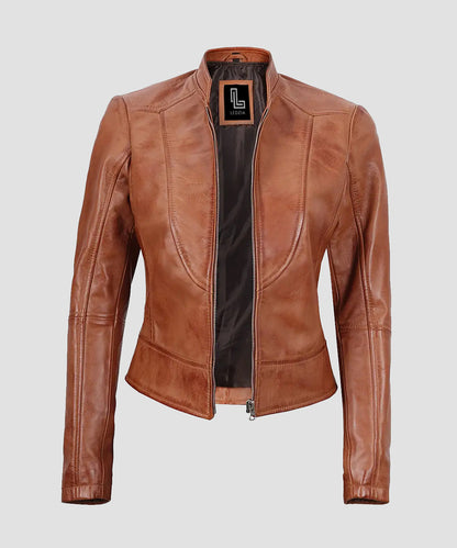 Ledzia Women Brown-Wax Real Sheepskin Leather jacket