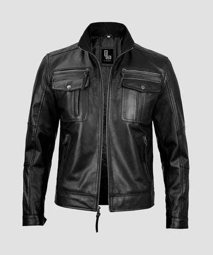 Ledzia Mens Black Real Leather Jacket