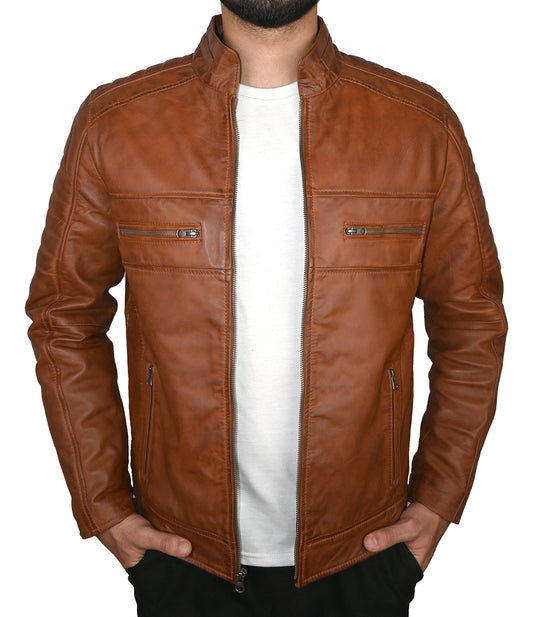 Mens Real Leather Jacket Cafe Racer Leather Jacket