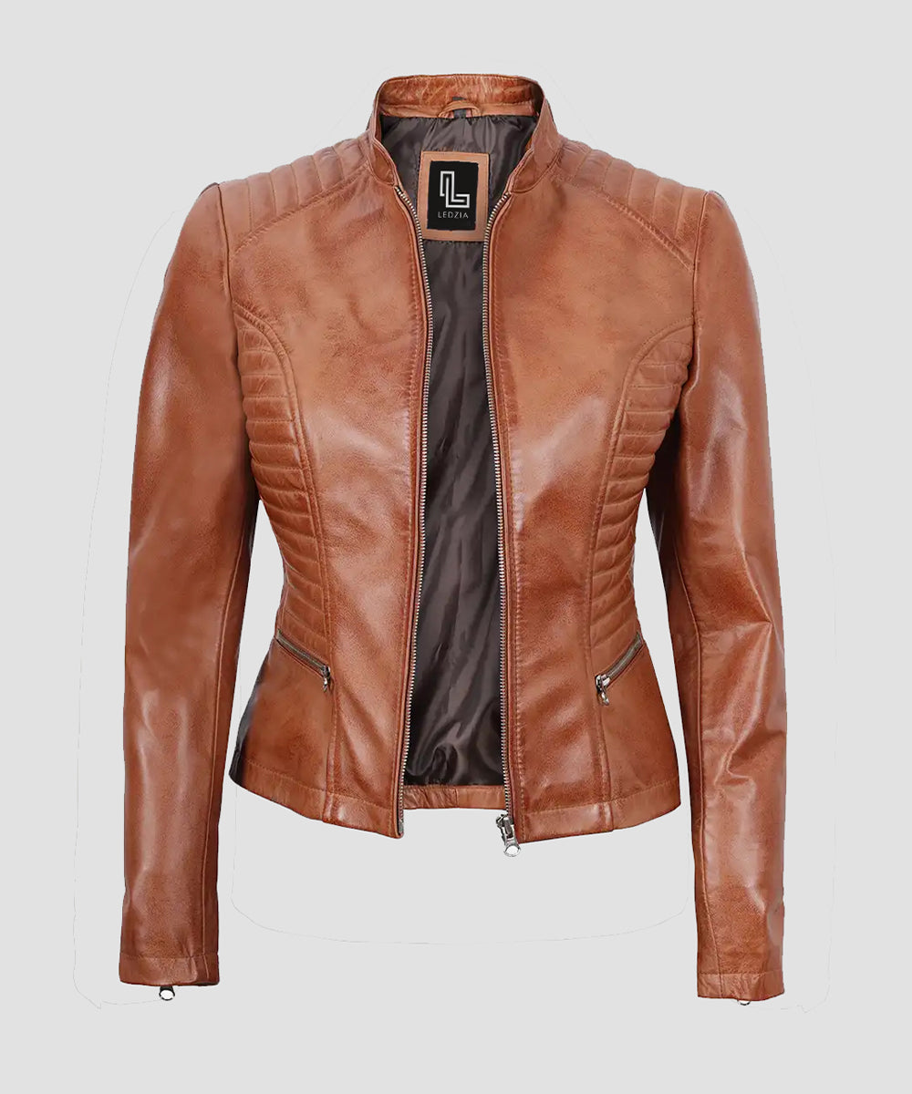 Ledzia Women Brown Leather Fashion Jacket Real Leather Jacket