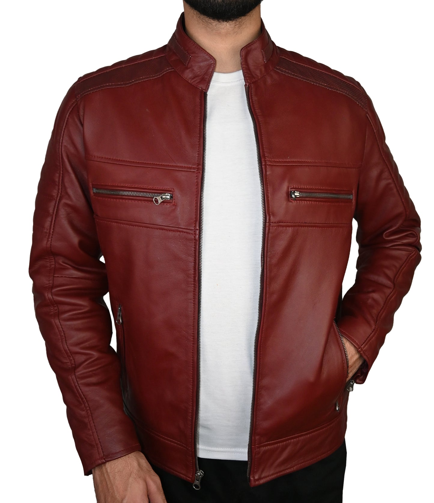 Mens Real Leather Jacket Cafe Racer Leather Jacket