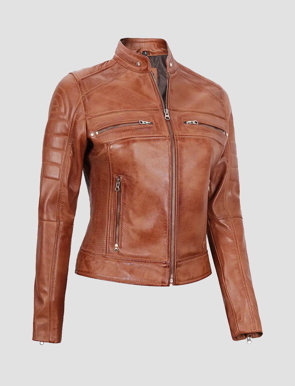 Ledzia Women Brown-Wax Real Sheepskin leather Jacket