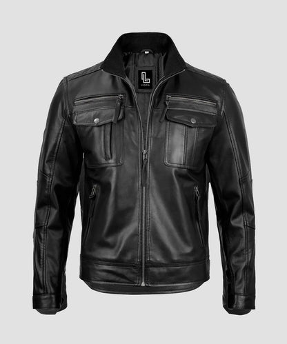 Ledzia Mens Black Real Leather Jacket