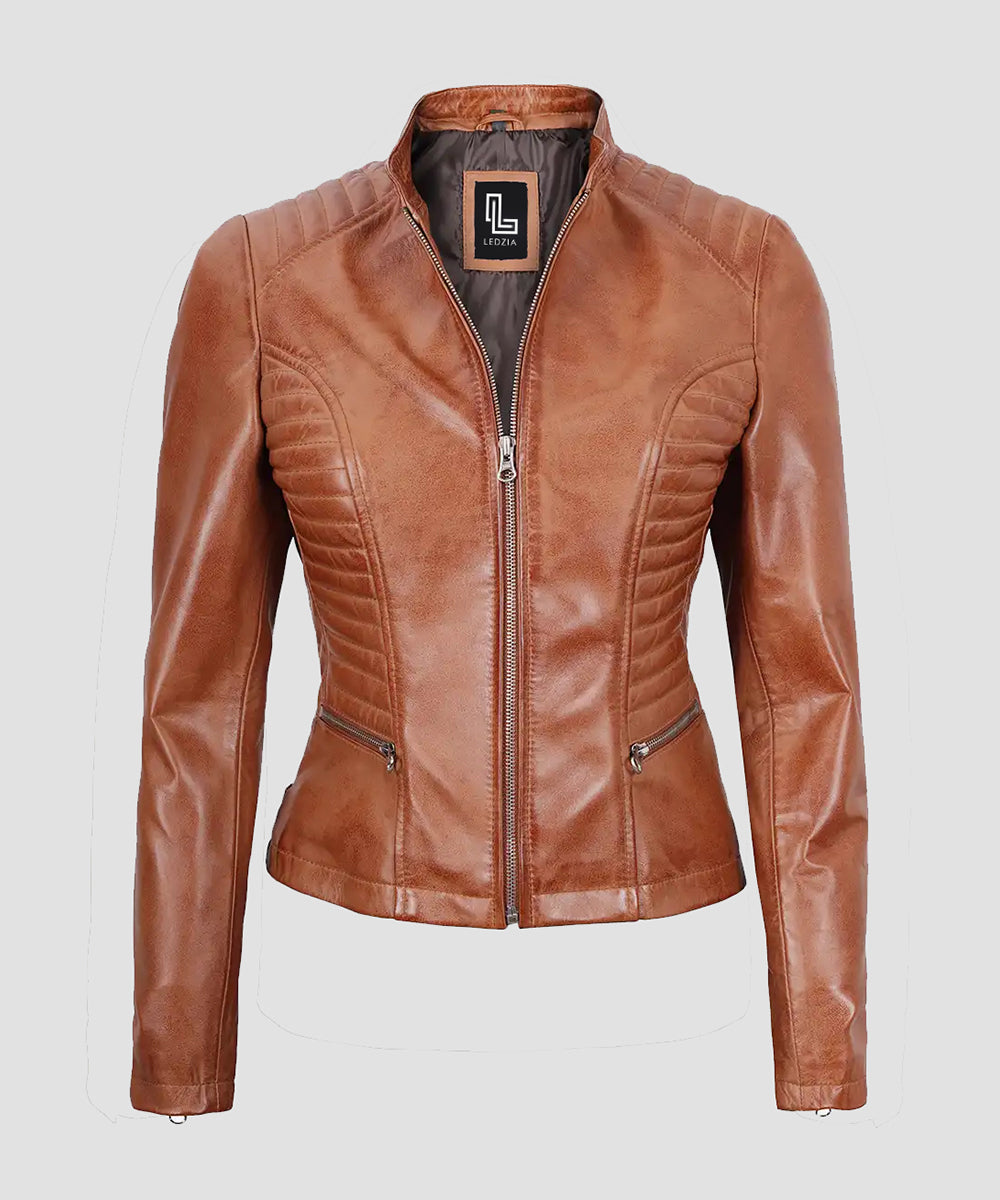 Ledzia Women Brown Leather Fashion Jacket Real Leather Jacket