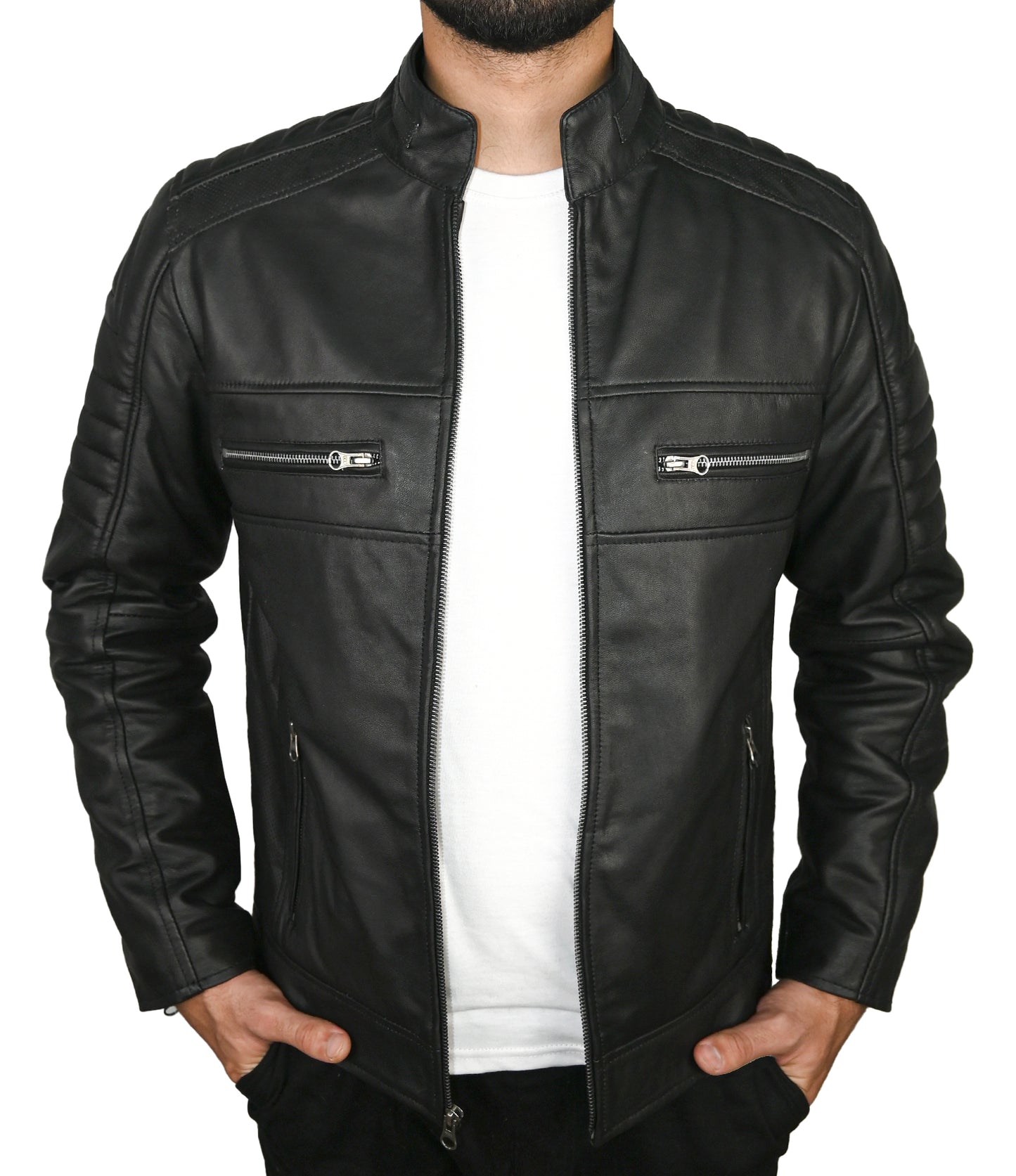 Mens Real Leather Jacket Cafe Racer Leather Jacket