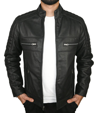 Mens Real Leather Jacket Cafe Racer Leather Jacket