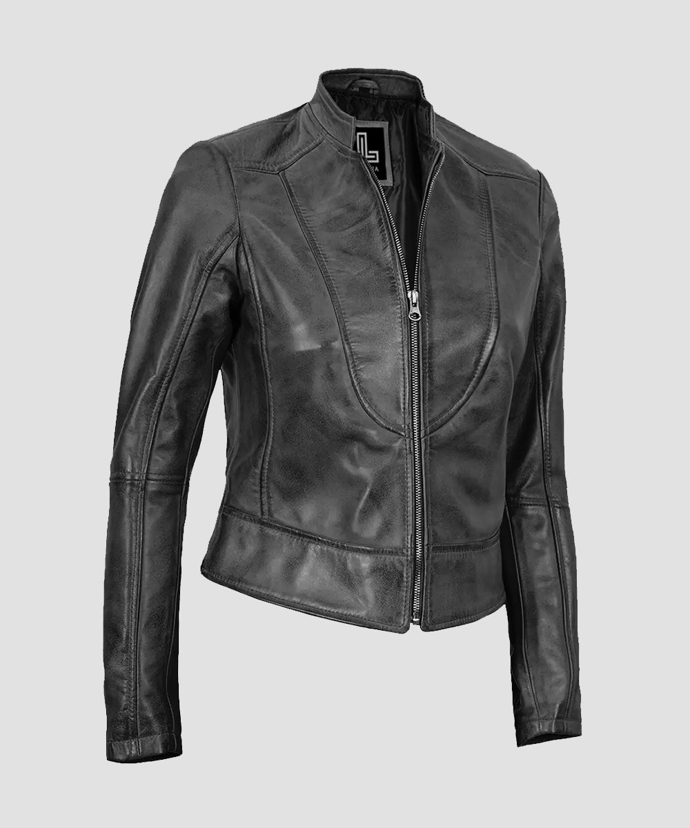 Ledzia Women Real Sheepskin Black Leather Jacket