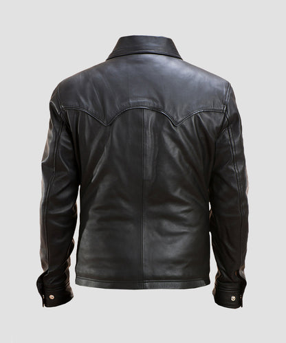 Ledzia Black Trucker Leather Jacket