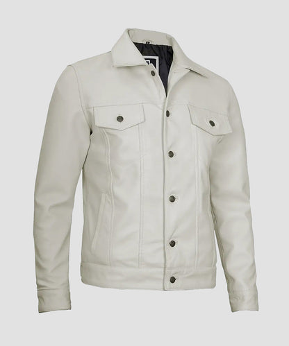 Ledzia Mens Real Sheepskin White leather jacket