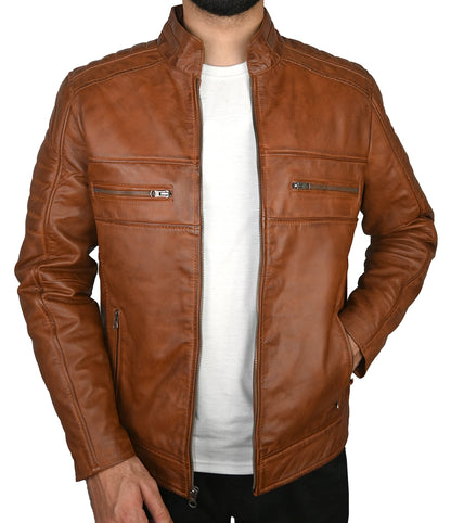 Mens Real Leather Jacket Cafe Racer Leather Jacket