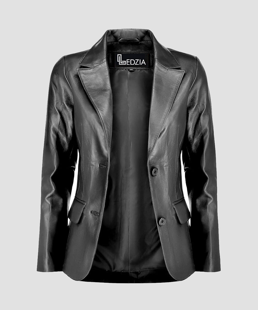 Ledzia Women Lambskin Soft Leather Classic Blazer Women