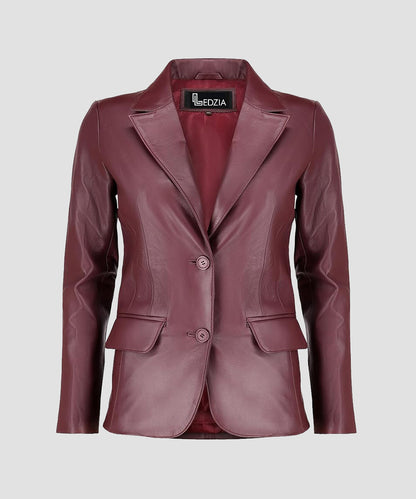 Ledzia Women Lambskin Soft Leather Classic Blazer Women