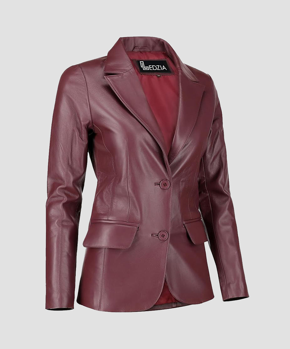 Ledzia Women Lambskin Soft Leather Classic Blazer Women