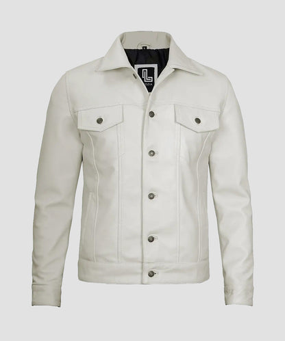 Ledzia Mens Real Sheepskin White leather jacket