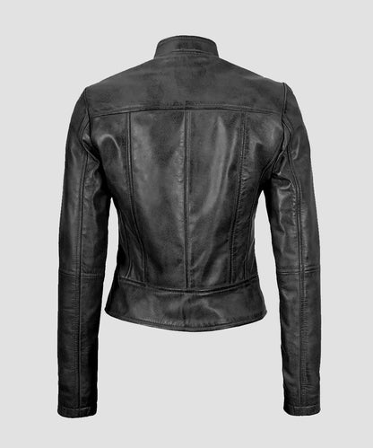 Ledzia Women Real Sheepskin Black Leather Jacket