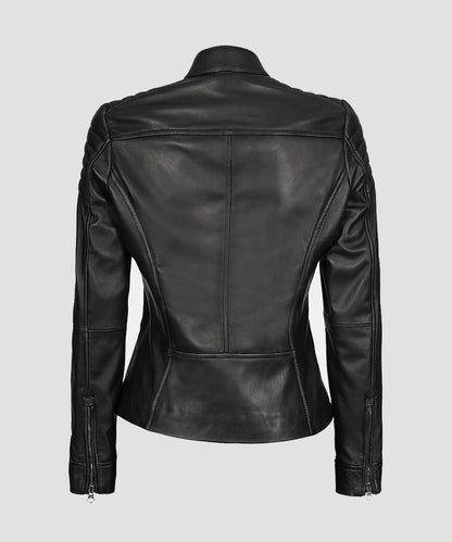 Ledzia Women Fashion Real Sheepskin Black Leather Jacket