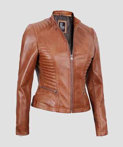 Ledzia Women Brown Leather Fashion Jacket Real Leather Jacket