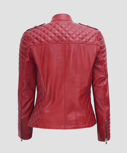 Ledzia Women Geniune Sheepskin Red Leather Jacket