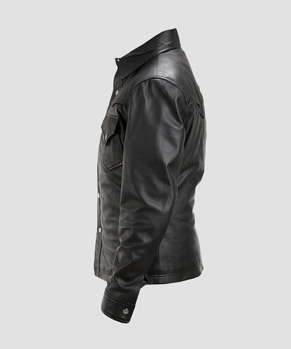 Ledzia Black Trucker Leather Jacket