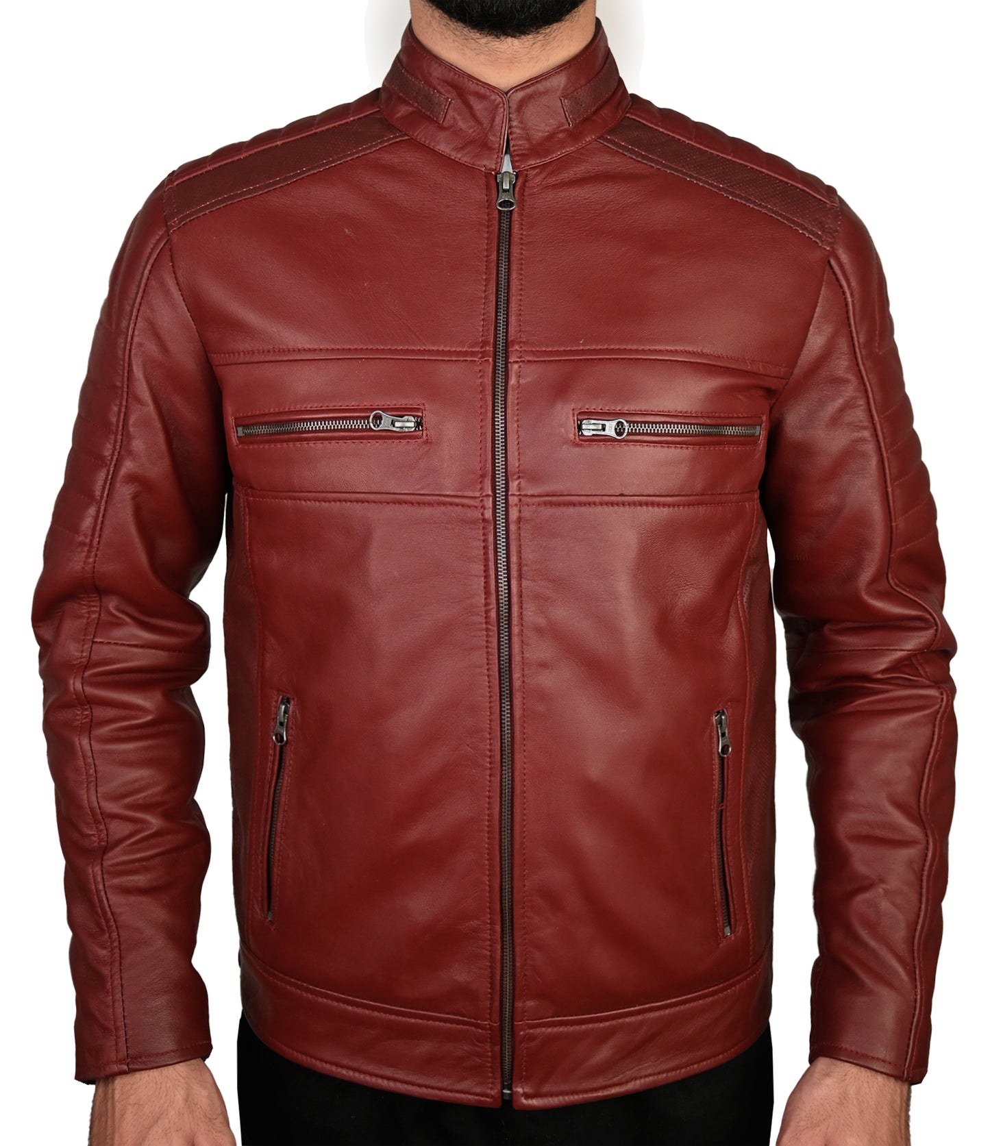 Mens Real Leather Jacket Cafe Racer Leather Jacket