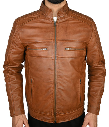 Mens Real Leather Jacket Cafe Racer Leather Jacket