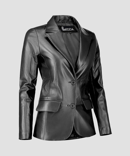 Ledzia Women Lambskin Soft Leather Classic Blazer Women