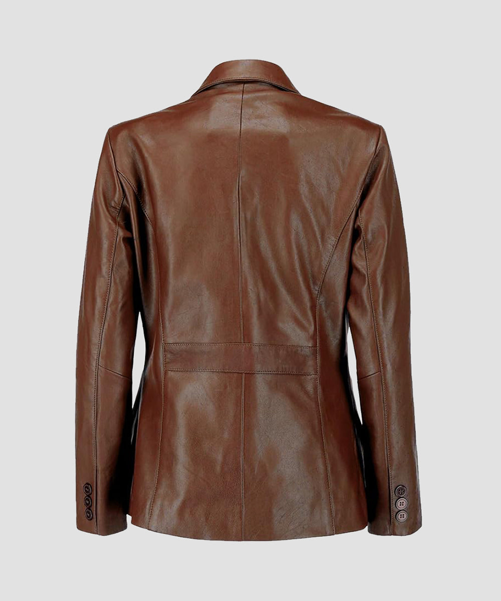 Ledzia Women Lambskin Soft Leather Classic Blazer Women