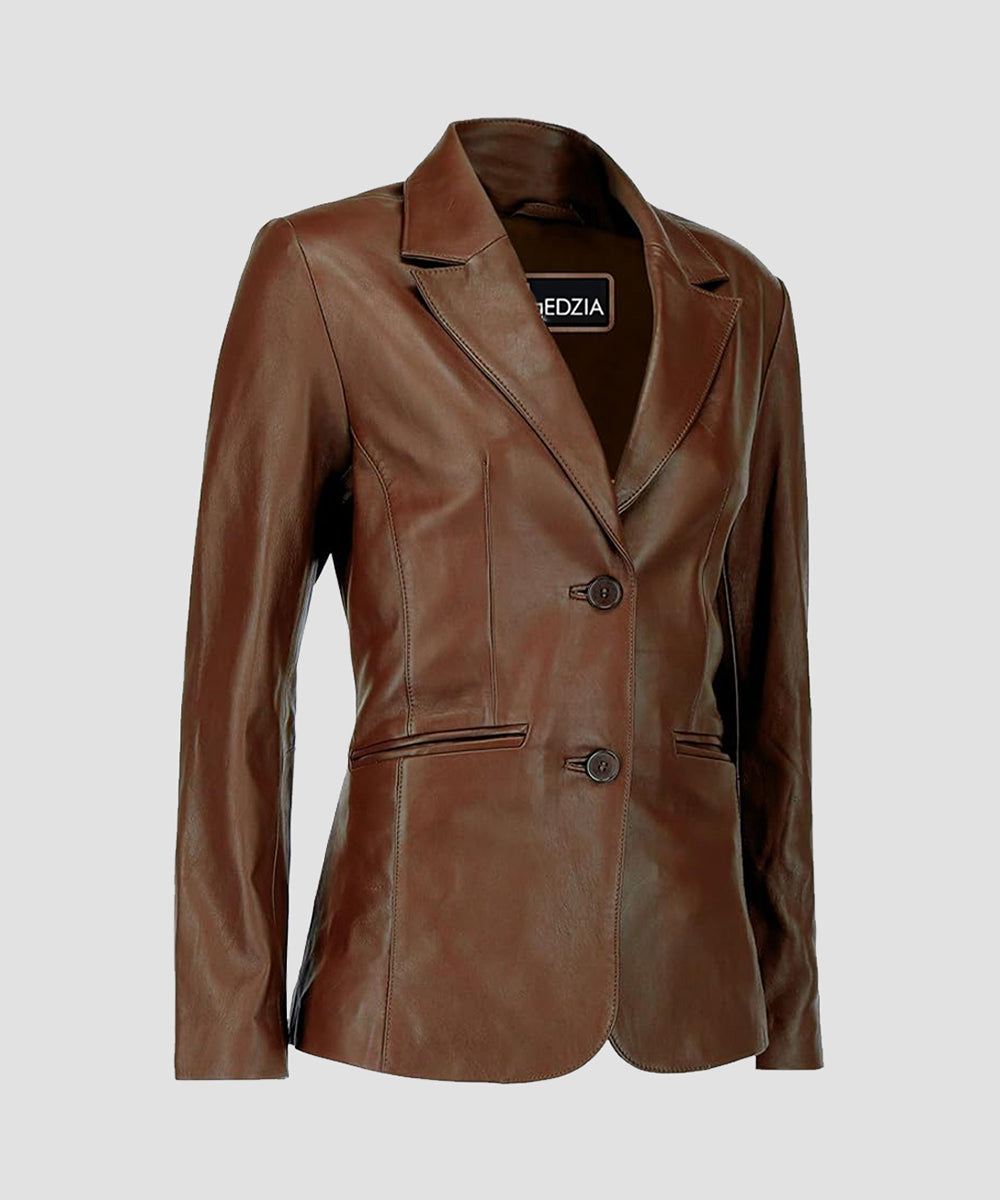 Ledzia Women Lambskin Soft Leather Classic Blazer Women