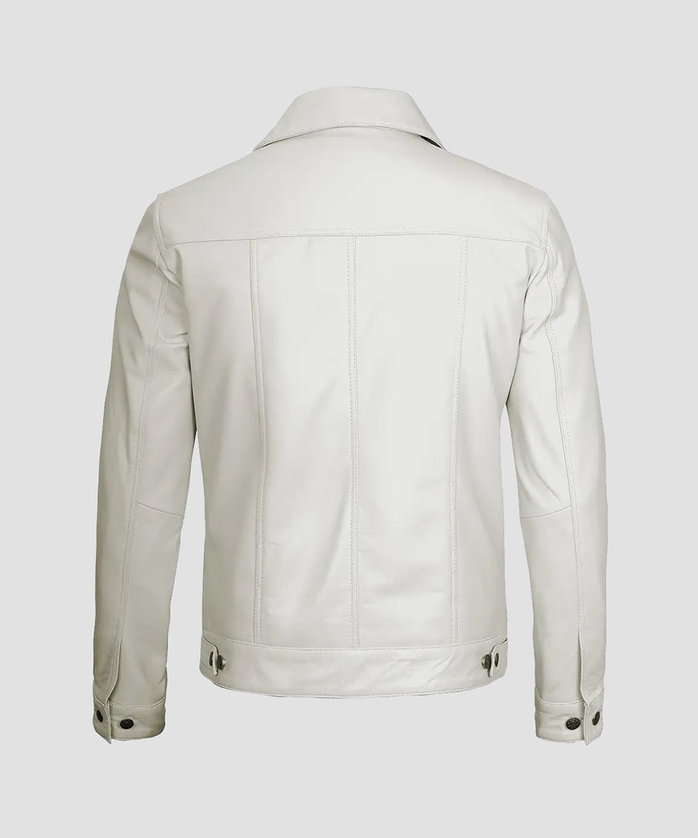 Ledzia Mens Real Sheepskin White leather jacket