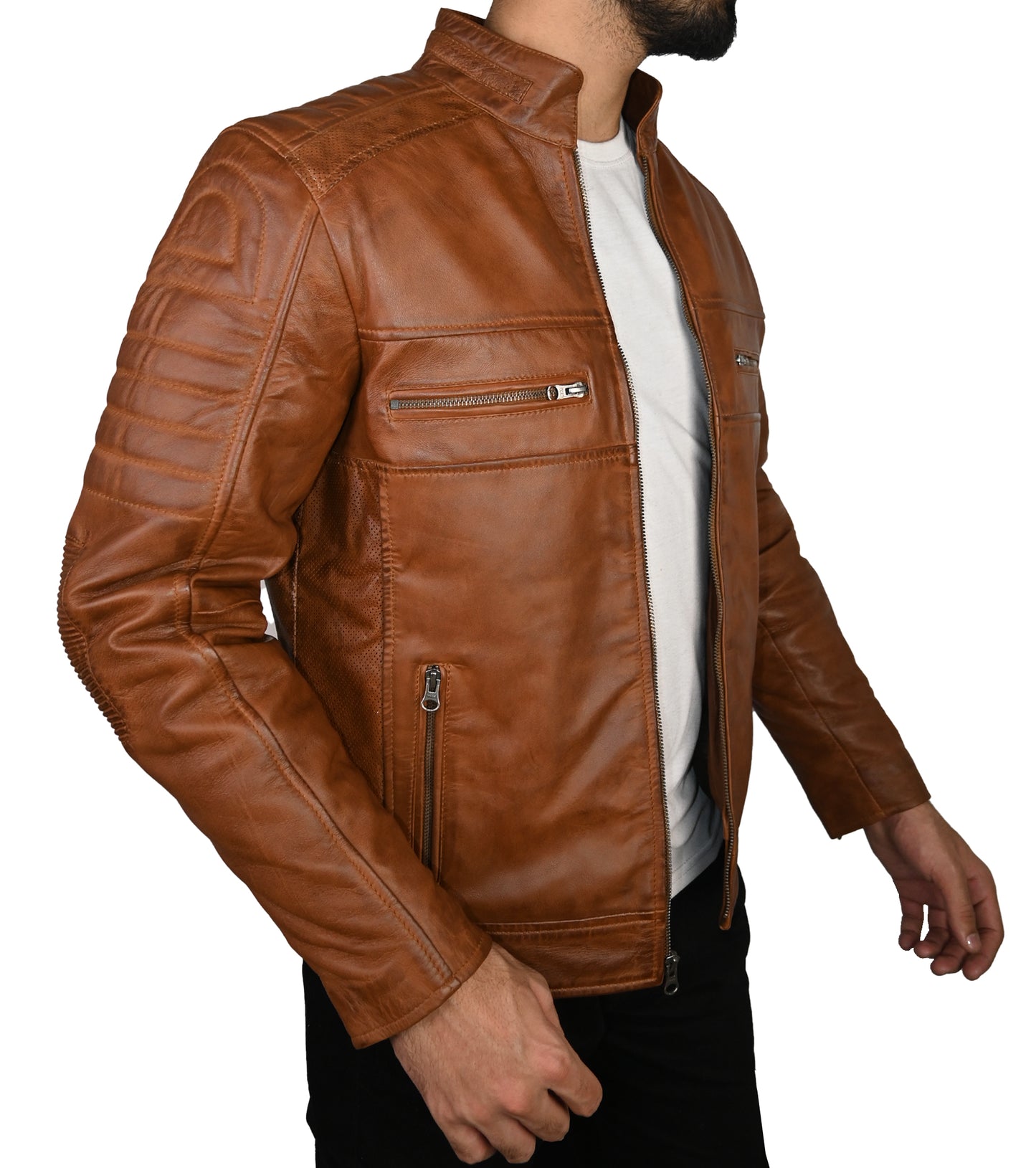 Mens Real Leather Jacket Cafe Racer Leather Jacket