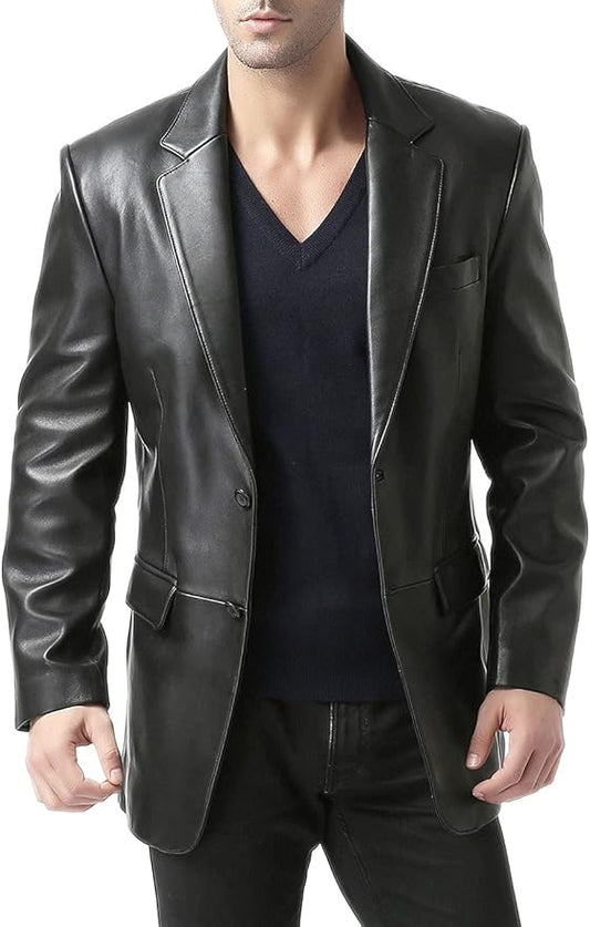 Ledzia Mens Real Sheepskin Soft Leather Blazer Coat