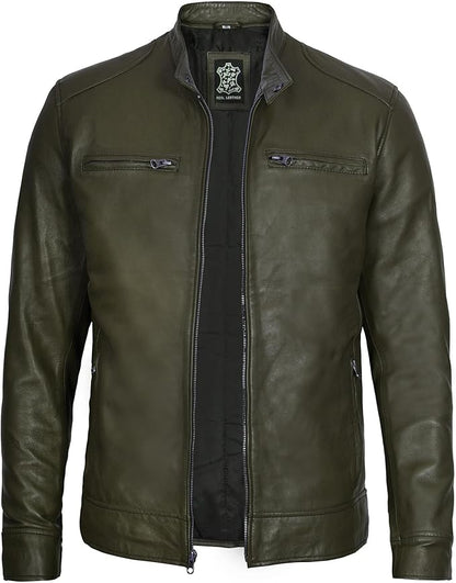 Ledzia Mens Real Sheepskin Soft Leather Biker Classic Jacket