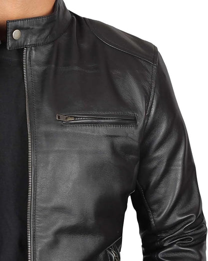 Ledzia Mens Real Sheepskin Soft Leather Biker Classic Jacket