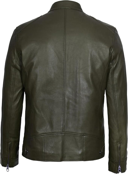 Ledzia Mens Real Sheepskin Soft Leather Biker Classic Jacket