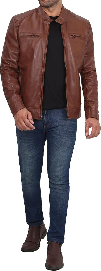 Ledzia Mens Real Sheepskin Soft Leather Biker Classic Jacket