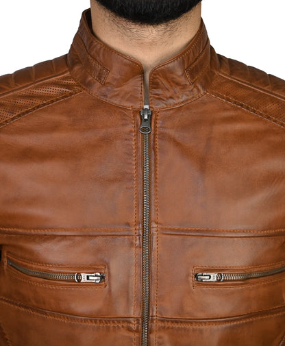 Mens Real Leather Jacket Cafe Racer Leather Jacket