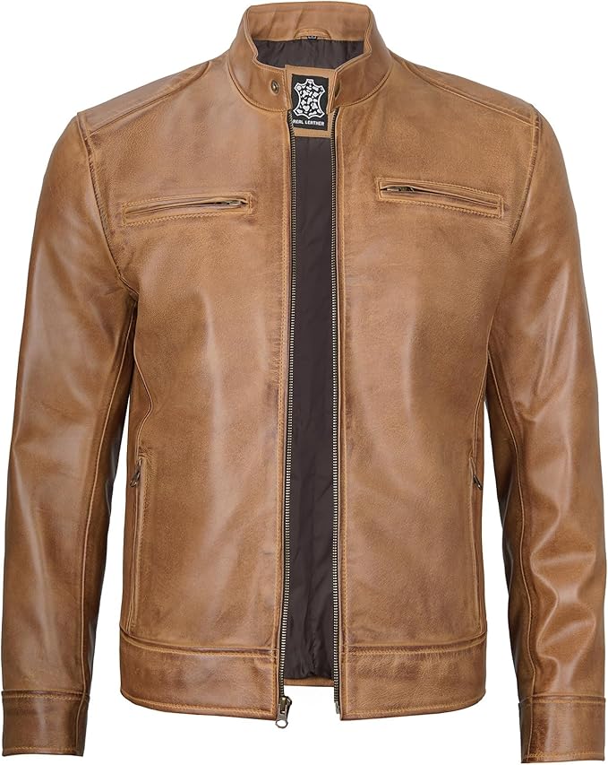 Ledzia Mens Real Sheepskin Soft Leather Biker Classic Jacket